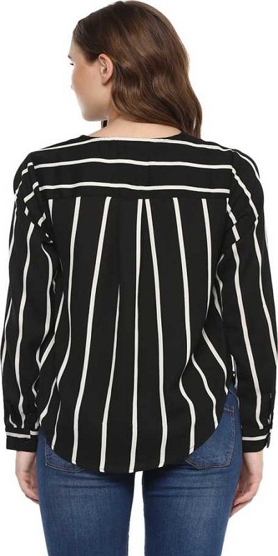 Formal Full Sleeve Striped Women Black Top